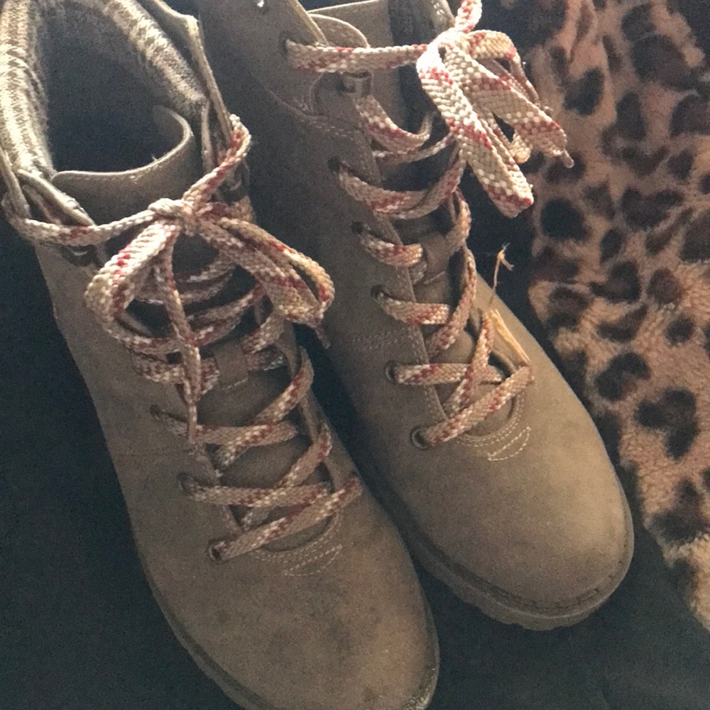 Tan suede lace up boots